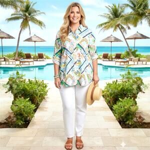 Talbots Plus 3X Modern Classic Cotton Shirt Summer Vista Vacation Resortwear EUC